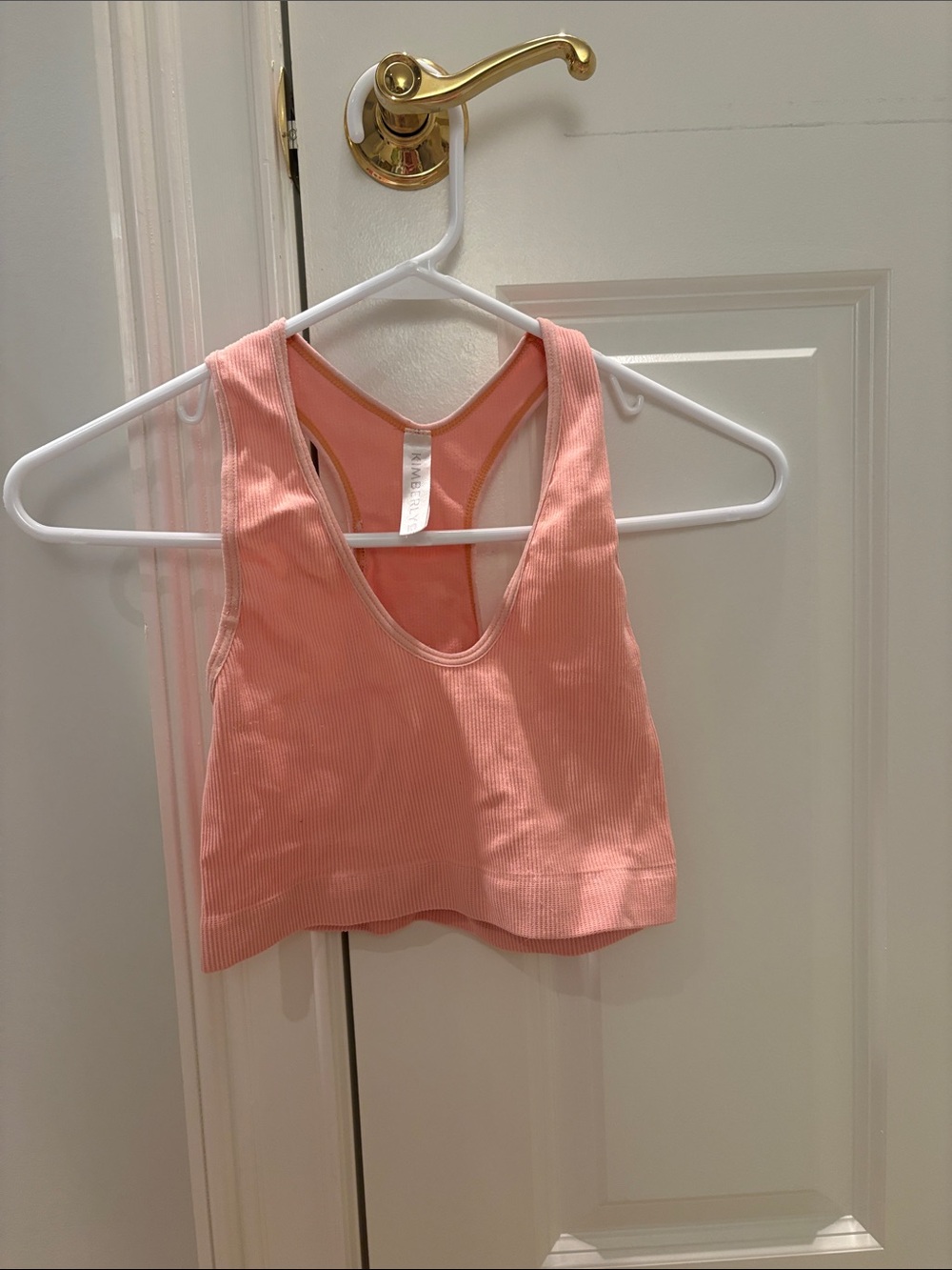 Light Coral Ribbed Racerback Crop Top - Unbranded